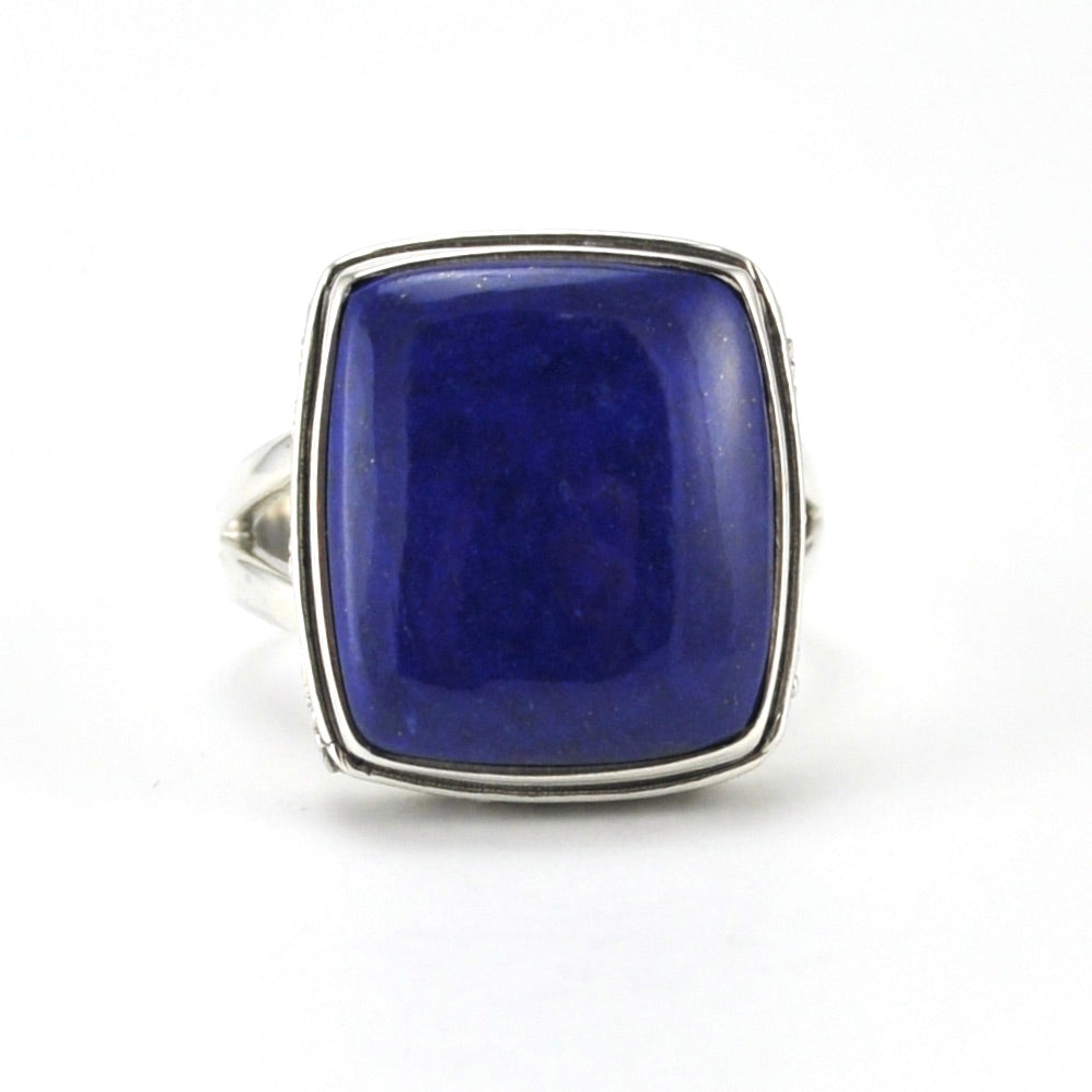 Alt View Sterling Silver Lapis 14x16mm Rectangle Bali Ring