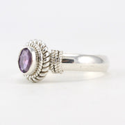 Side View Sterling Silver Amethyst 4x6mm Oval Rope Ring