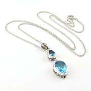 Sterling Silver Blue Topaz Pear Tear Bali Necklace
