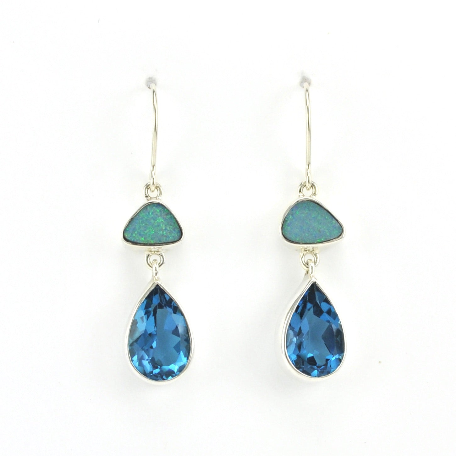 Alt View Sterling Silver Australian Opal Blue Topaz Earrings