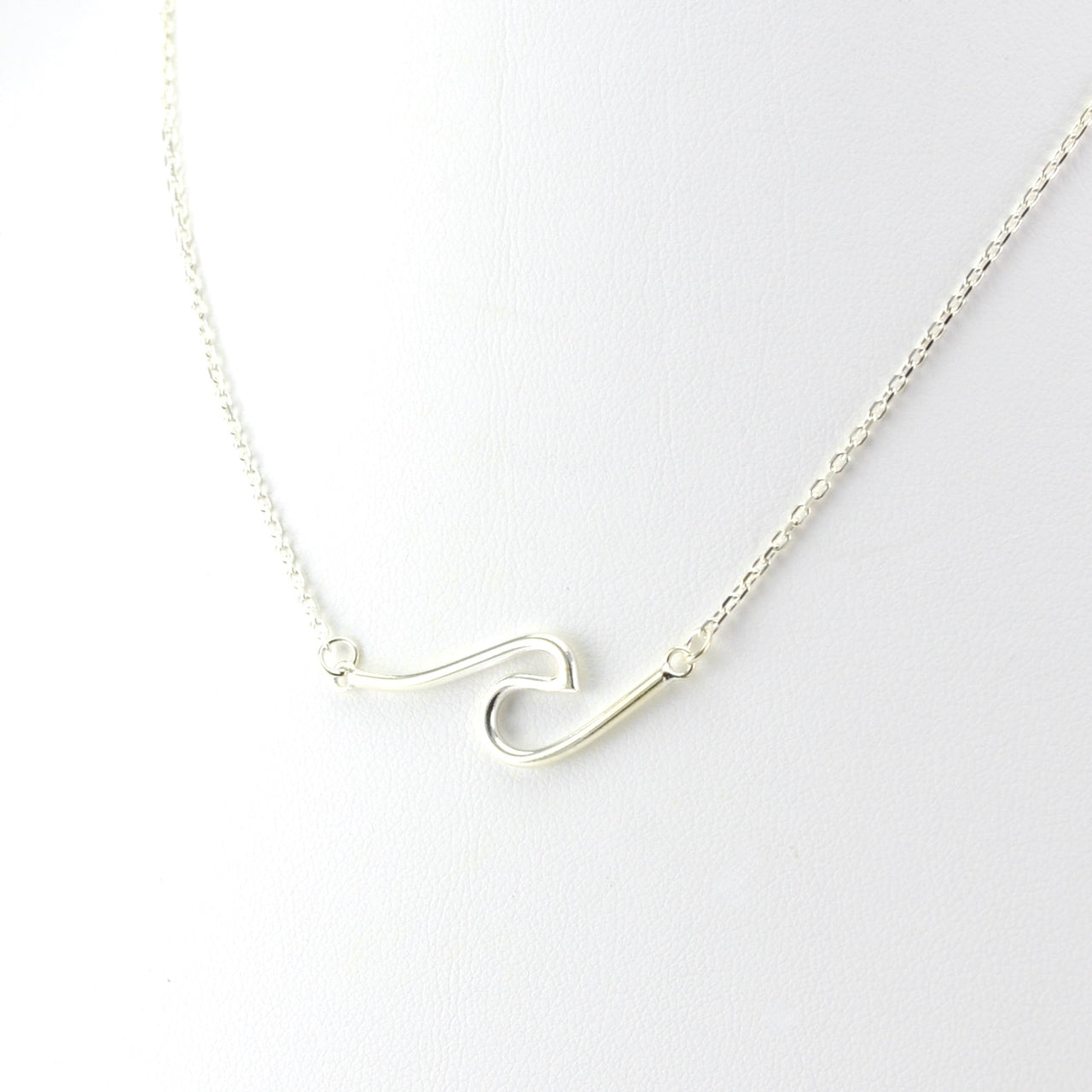 Side View Sterling Silver Wave Necklace