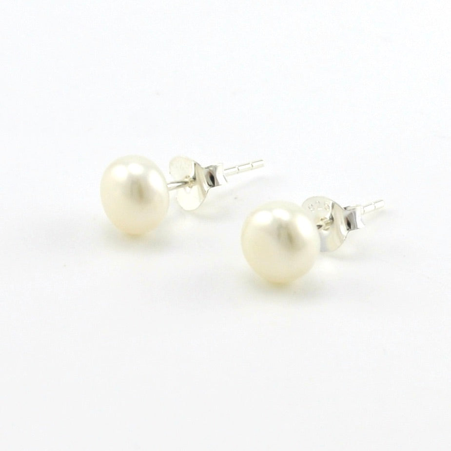 Sterling Silver 6mm White Pearl Post Earrings