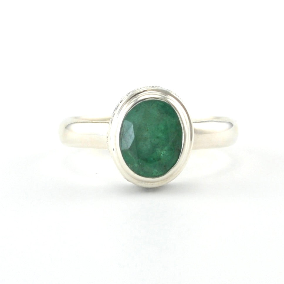 Alt View Sterling Silver Emerald 5x7mm Oval Bali Ring