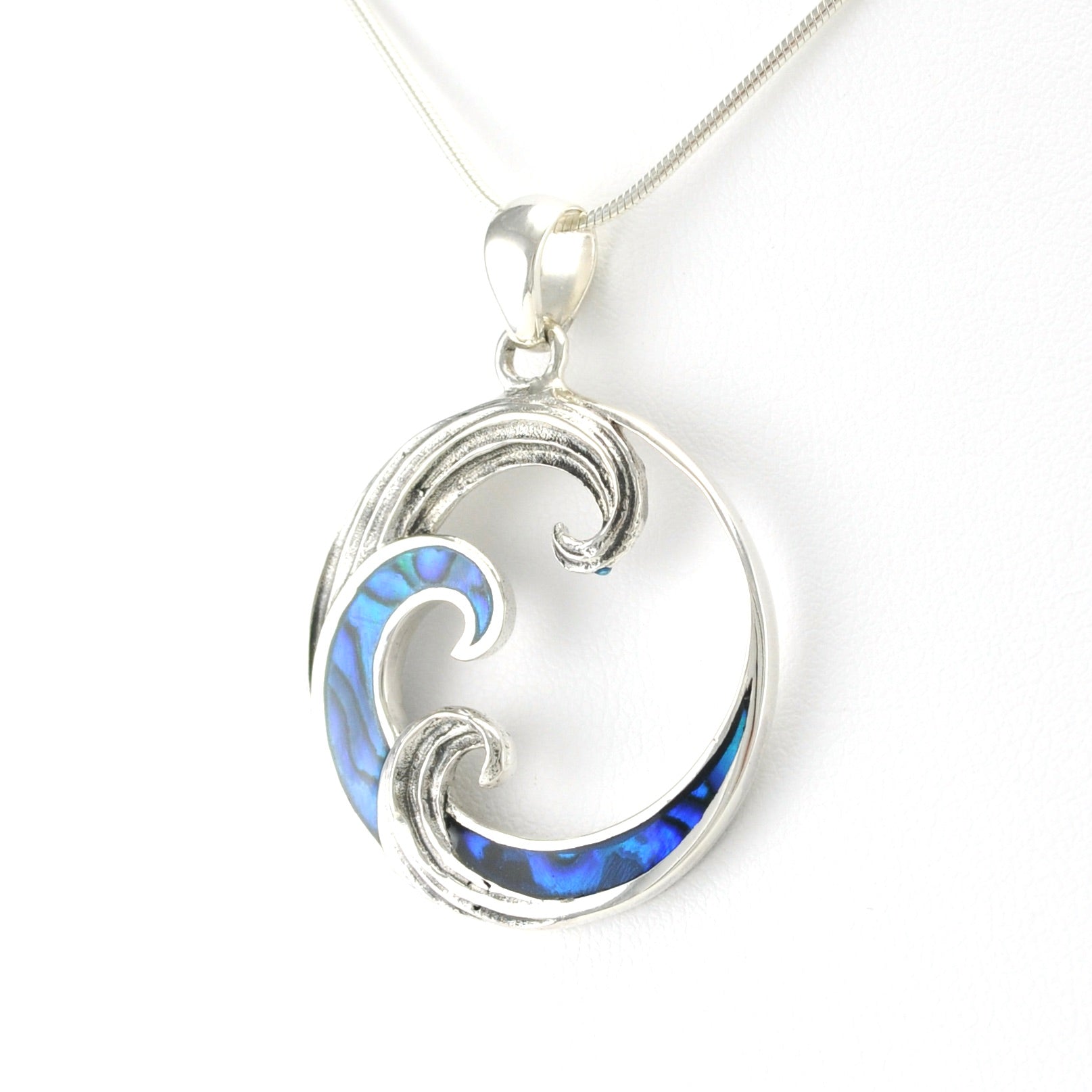 Sterling Silver Blue Abalone Wave Pendant