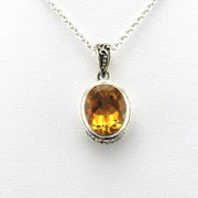 Alt View Sterling Silver Citrine 8x10mm Oval Bali Necklace
