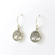 Side View Sterling Silver Mother of Pearl Tree of Life Small Dangle Earrings