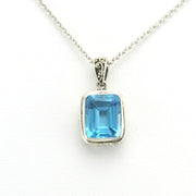 Alt View Sterling Silver Blue Topaz 8x10mm Rectangle Bali Necklace