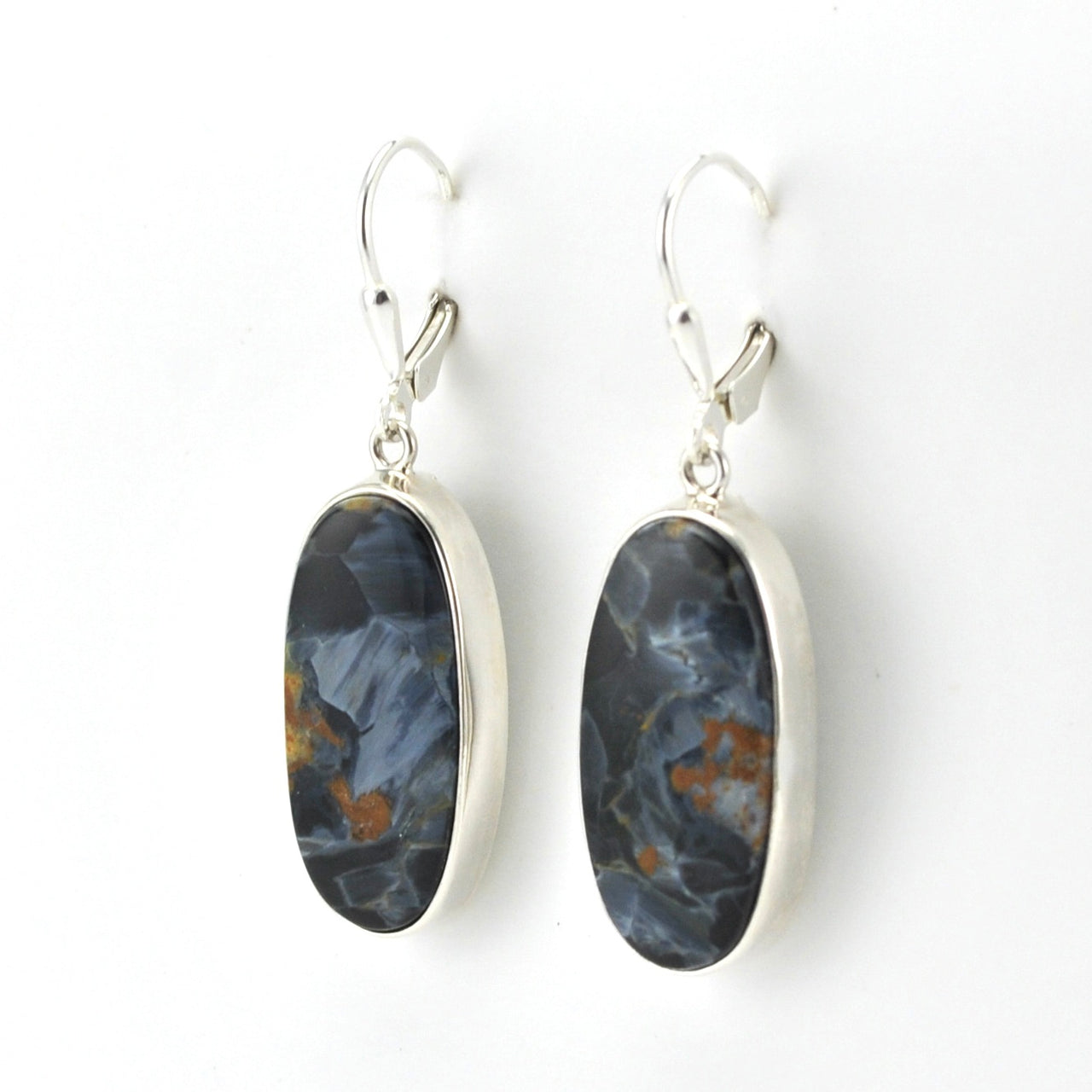 Sterling Silver Pietersite Oval Dangle Earrings