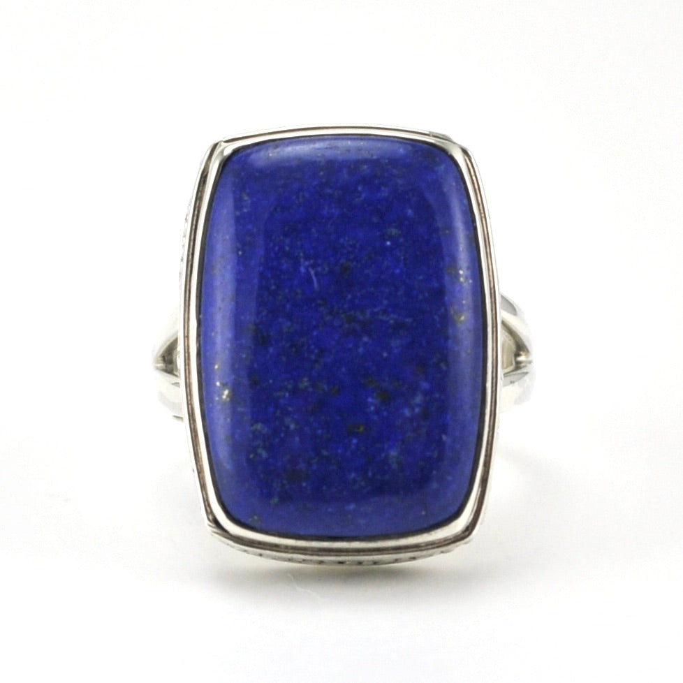 Alt View Sterling Silver Lapis 13x19mm Rectangle Bali Ring