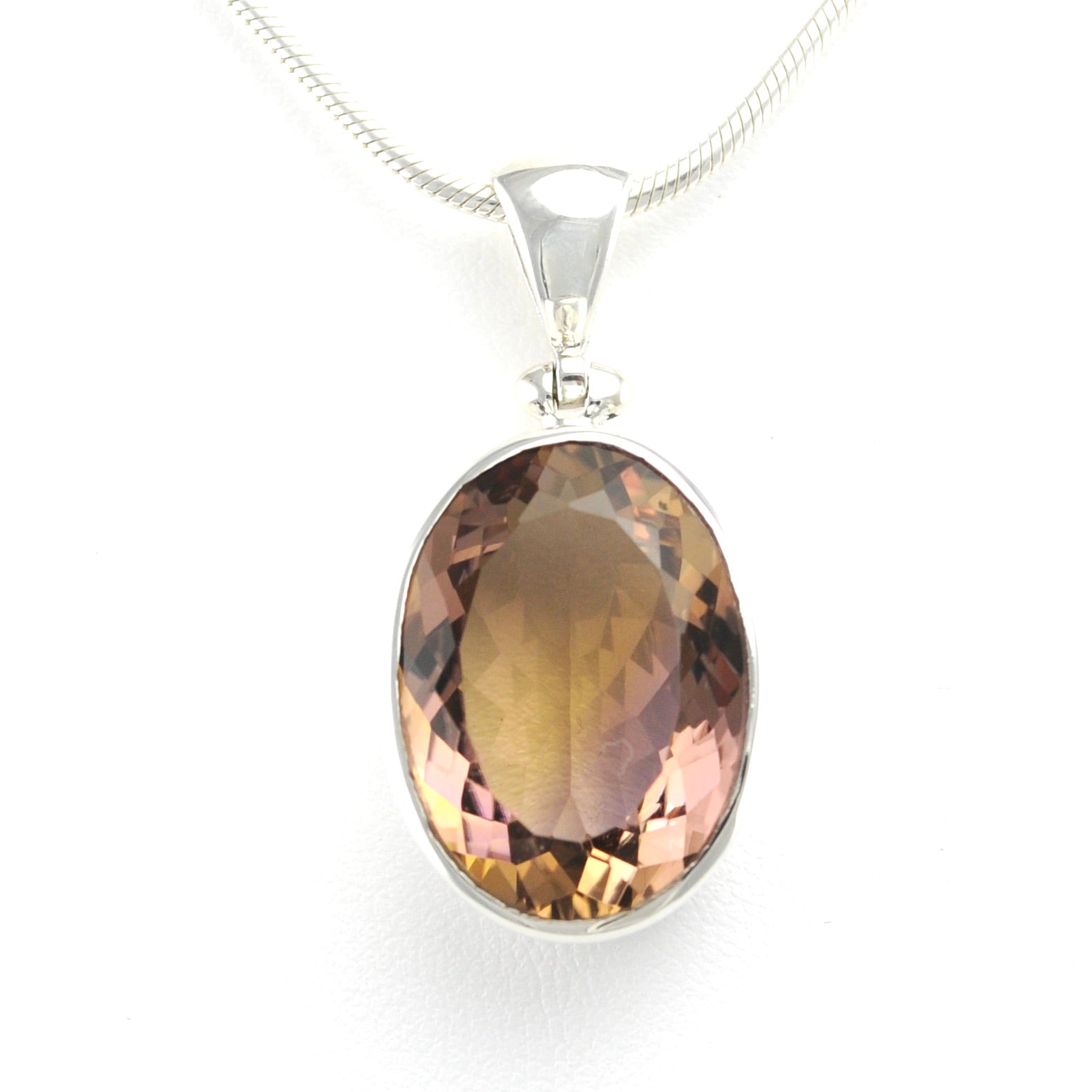 Sterling Silver Champagne Topaz Oval Pendant