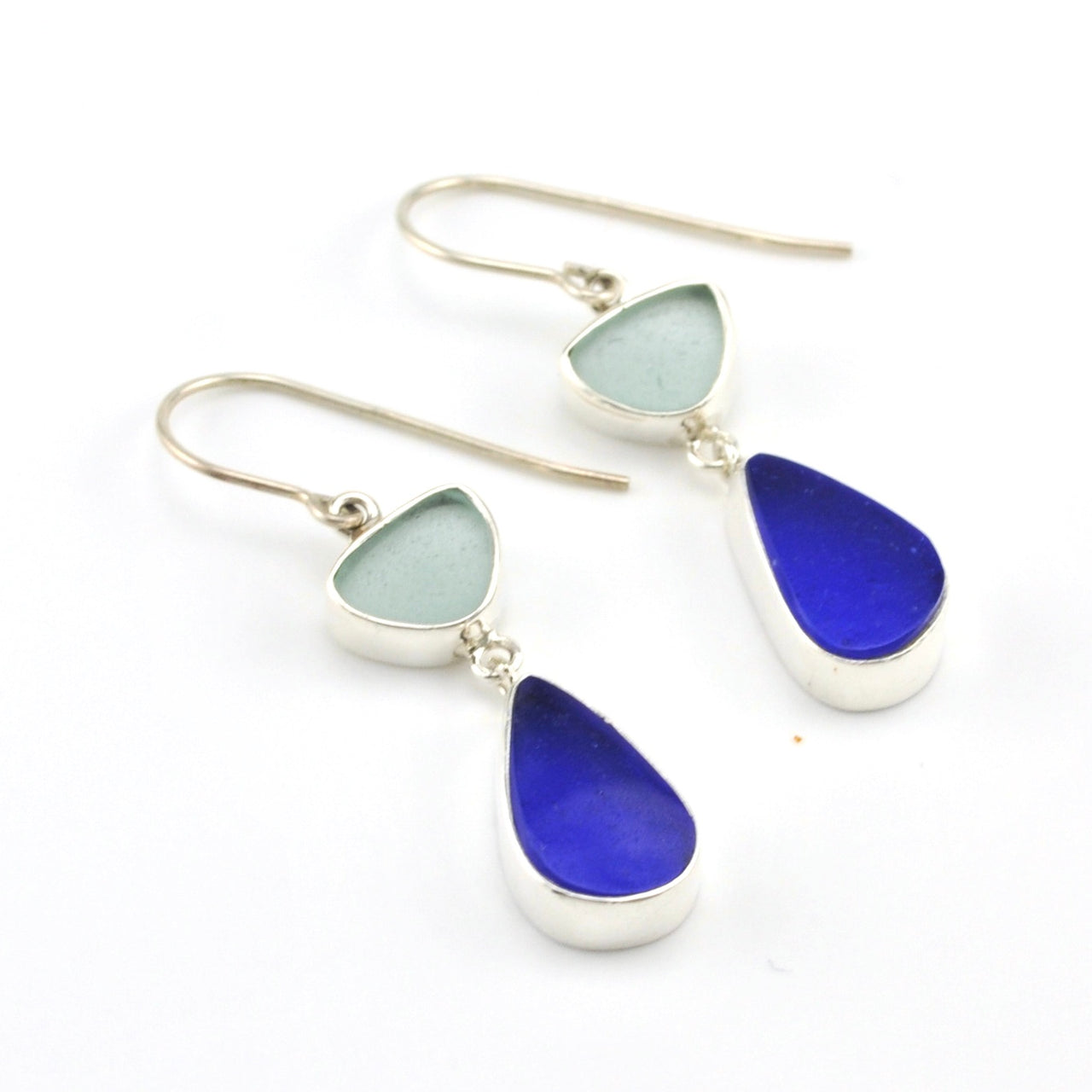 Sterling Silver Blue and Aqua Sea Glass Earrings