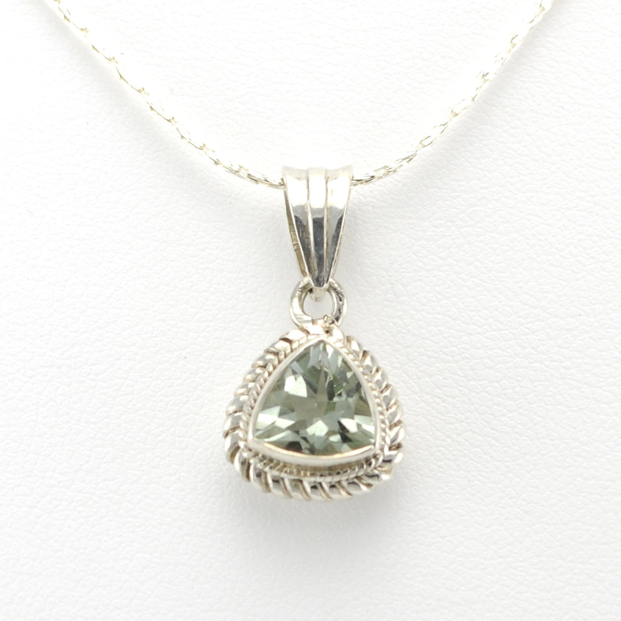 Alt View Sterling Silver Prasiolite Trillion Pendant