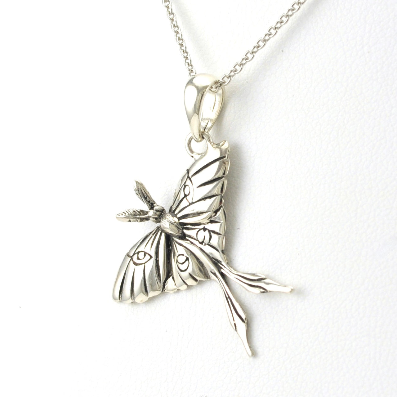 Side View Sterling Silver Luna Moth Necklace
