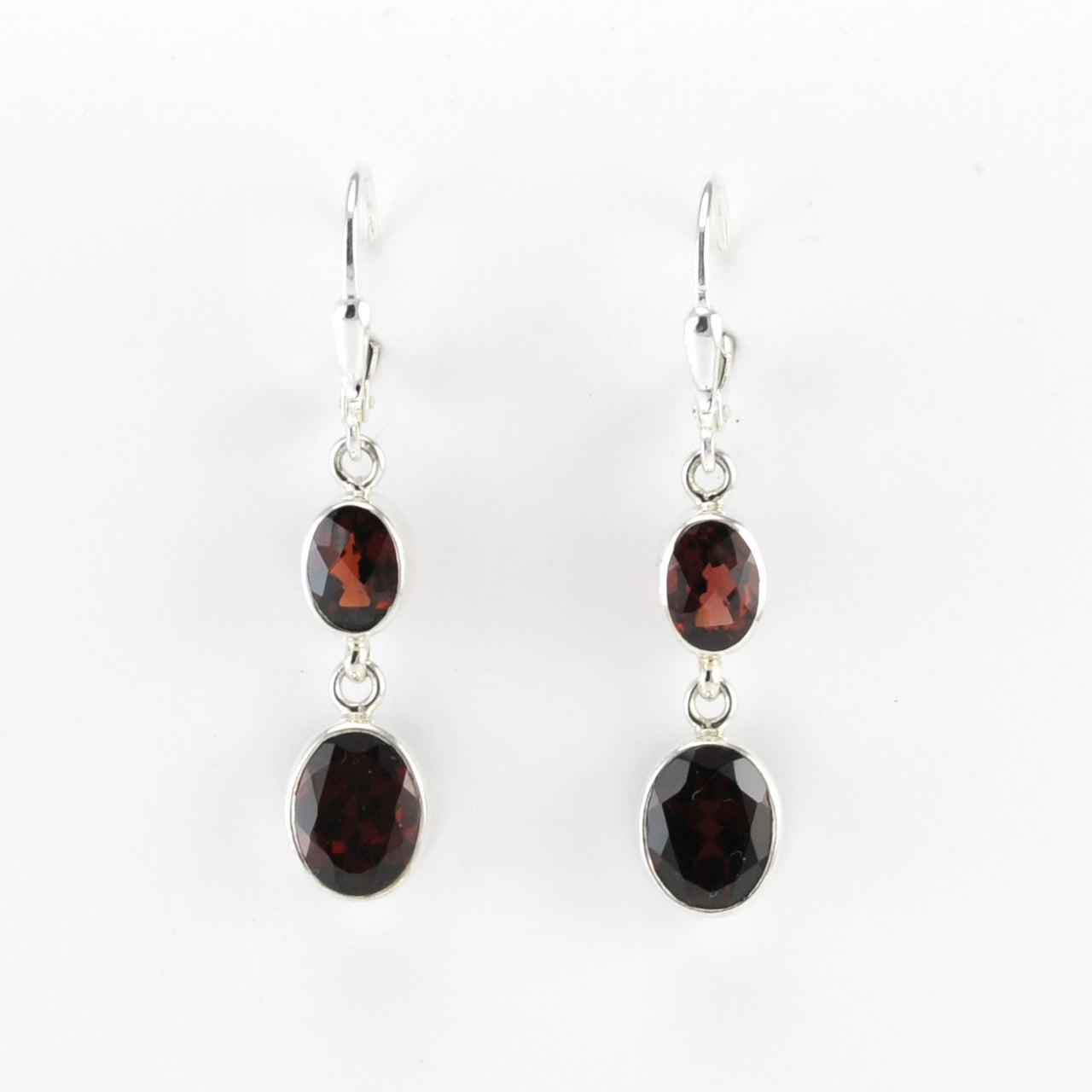 Alt View Sterling Silver Garnet 2 Oval Dangle Earrings