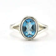 Alt View Sterling Silver Blue Topaz 7x9mm Oval Bali Ring