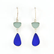 Alt View Sterling Silver Blue and Aqua Sea Glass Earrings