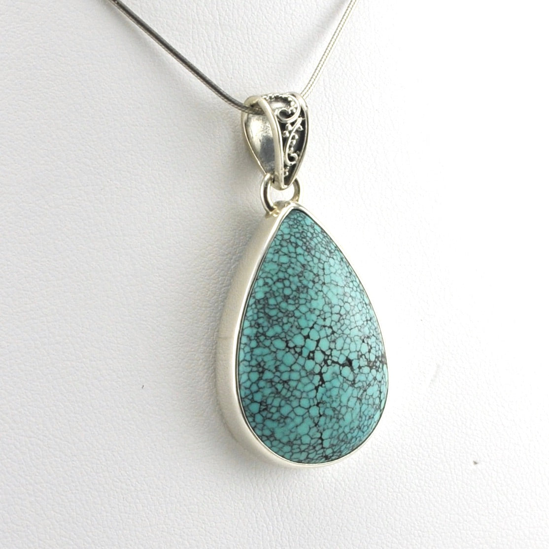 Side View Sterling Silver Tibetan Turquoise 20x28mm Tear Pendant