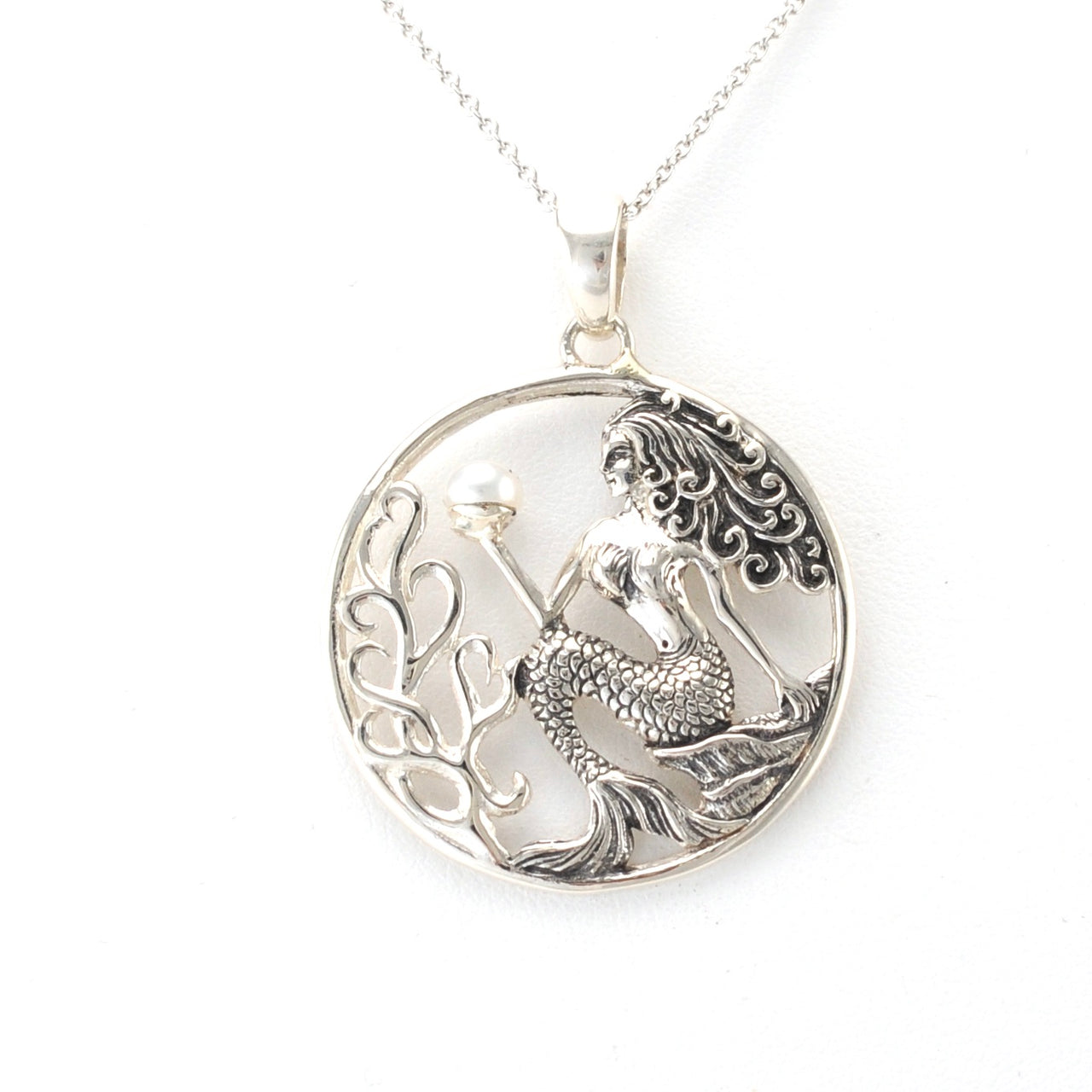Sterling Silver Mermaid with Pearl Pendant