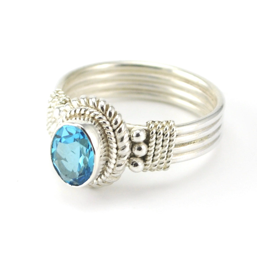 Side View Sterling Silver Blue Topaz 6x8mm Oval Ring