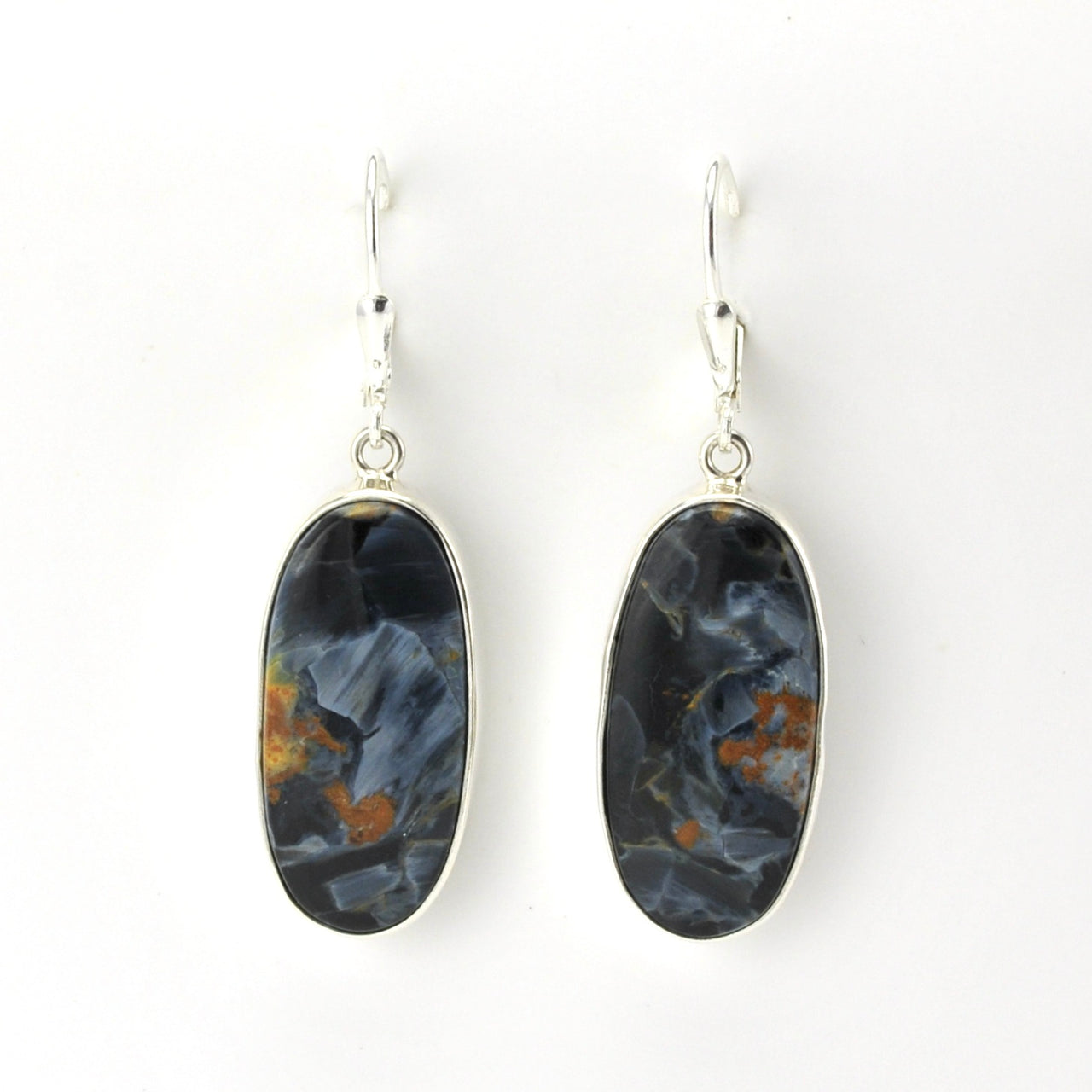 Alt View Sterling Silver Pietersite Oval Dangle Earrings