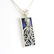 Side View Sterling Silver Blue Abalone Rectangle Octopus Pendant
