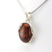 Sterling Silver Amber Oval Pendant with Calla Lily