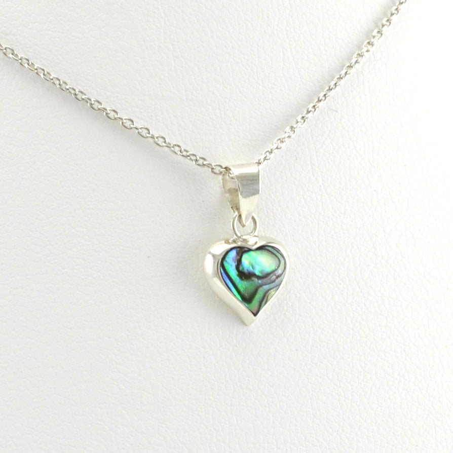 Side View Sterling Silver Abalone Heart Necklace