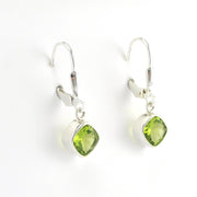 Side View Sterling Silver Peridot 6mm Offset Square Dangle Earrings