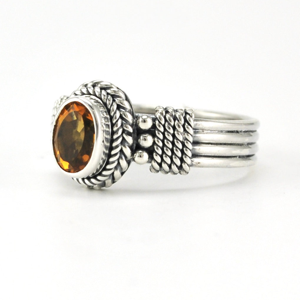 Side View Sterling Silver Citrine 5x7mm Oval 4 Band Ring