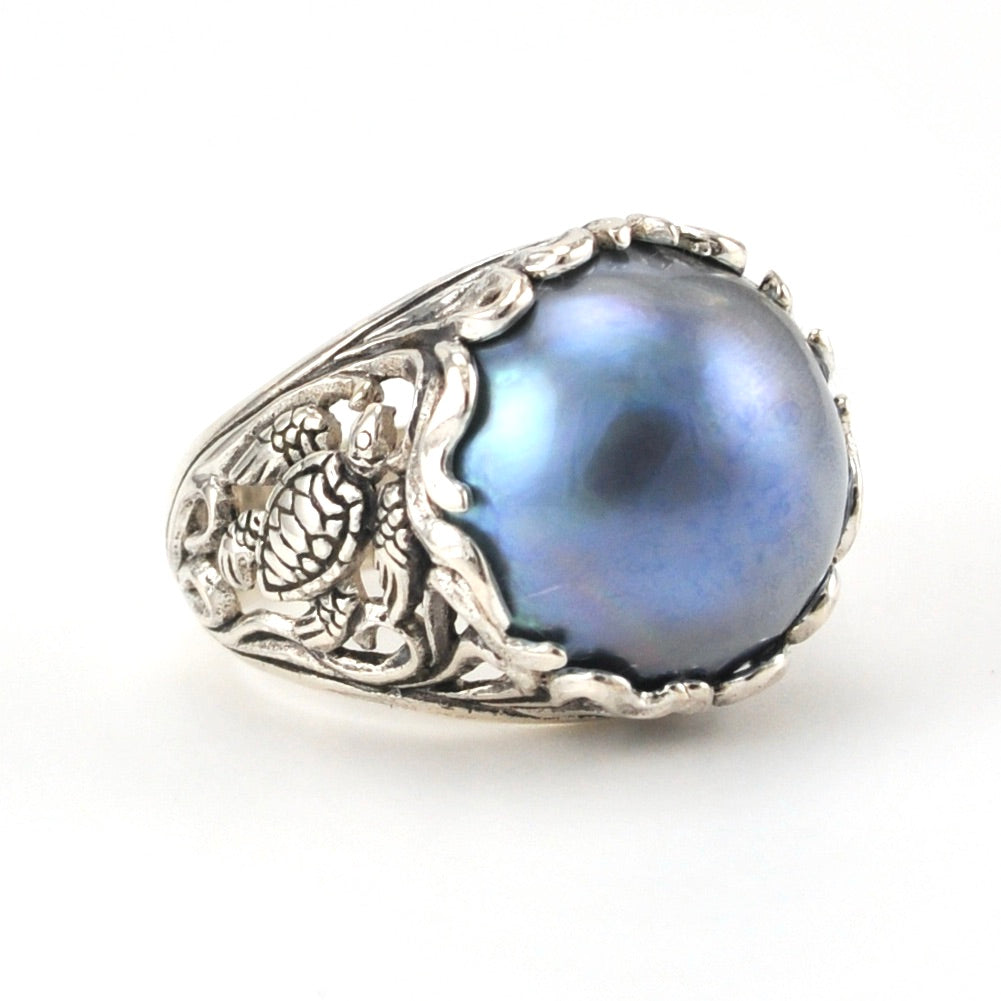 Sterling Silver Grey Mabe Pearl Turtle Ring Size 7