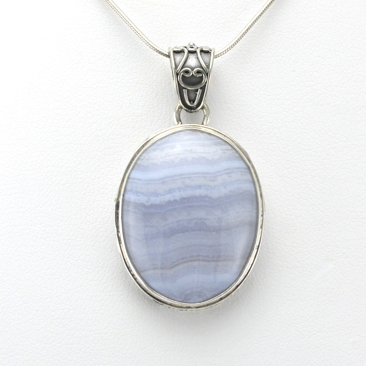 Alt View Sterling Silver Blue Lace Agate 20x27mm Oval Bali Pendant