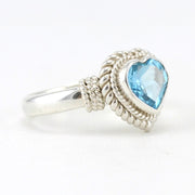 Side View Sterling Silver Blue Topaz 7mm Heart Ring
