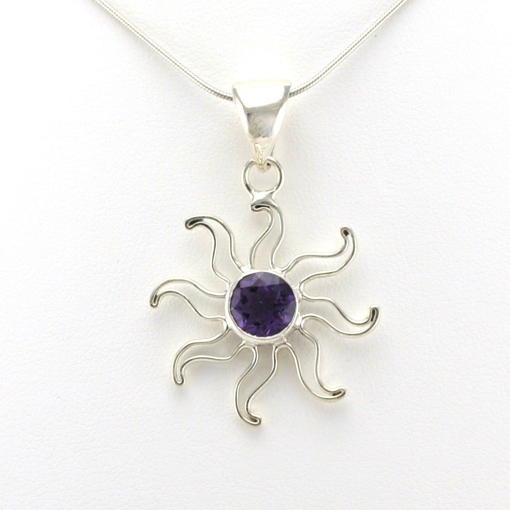 Alt View Sterling Silver Amethyst Sun Pendant