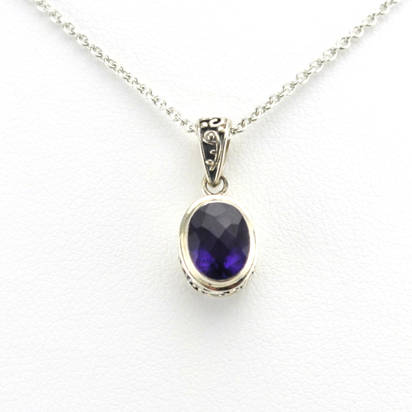 Alt View Sterling Silver Amethyst 6x8mm Oval Bali Necklace