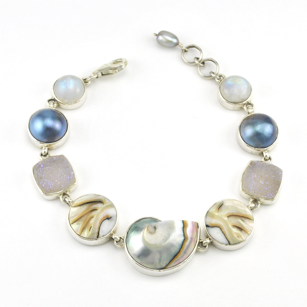 Sterling Silver Blue Nautilus Shell Mabé Pearl Bracelet