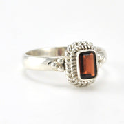 Side View Sterling Silver Garnet 4x6mm Rectangle Ring