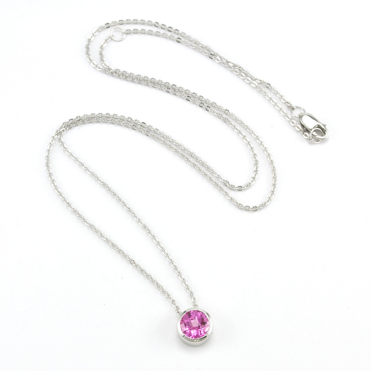 Sterling Silver Created Pink Sapphire 2ct Round Necklace