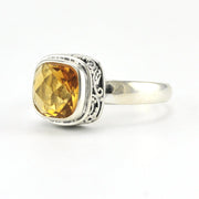 Sterling Silver Citrine 8mm Square Bali Ring