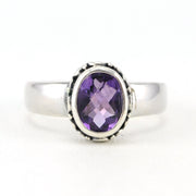 Alt View Sterling Silver Amethyst 7x9mm Oval Bali Ring
