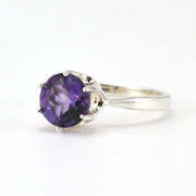 Sterling Silver Amethyst 8mm Round Prong Set Ring