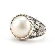 Sterling Silver White Mabé Pearl Turtle Ring Size 9