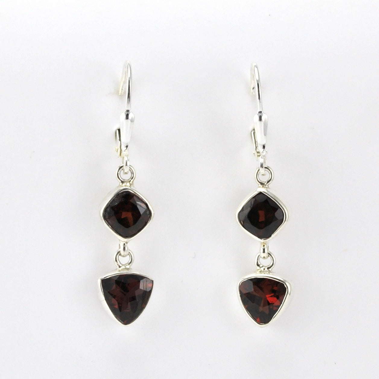 Alt View Sterling Silver Garnet Square Trillion Dangle Earrings
