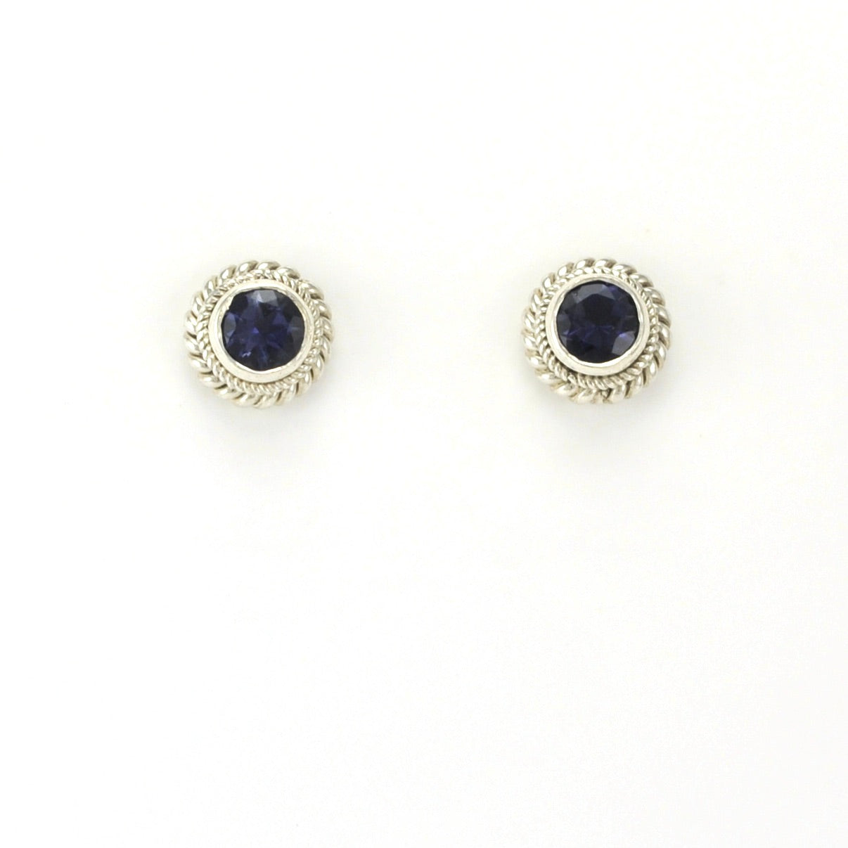 Alt View Sterling Silver Iolite 5mm Round Post Earrings