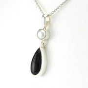 Side View Sterling Silver Pearl Black Onyx Tear Necklace