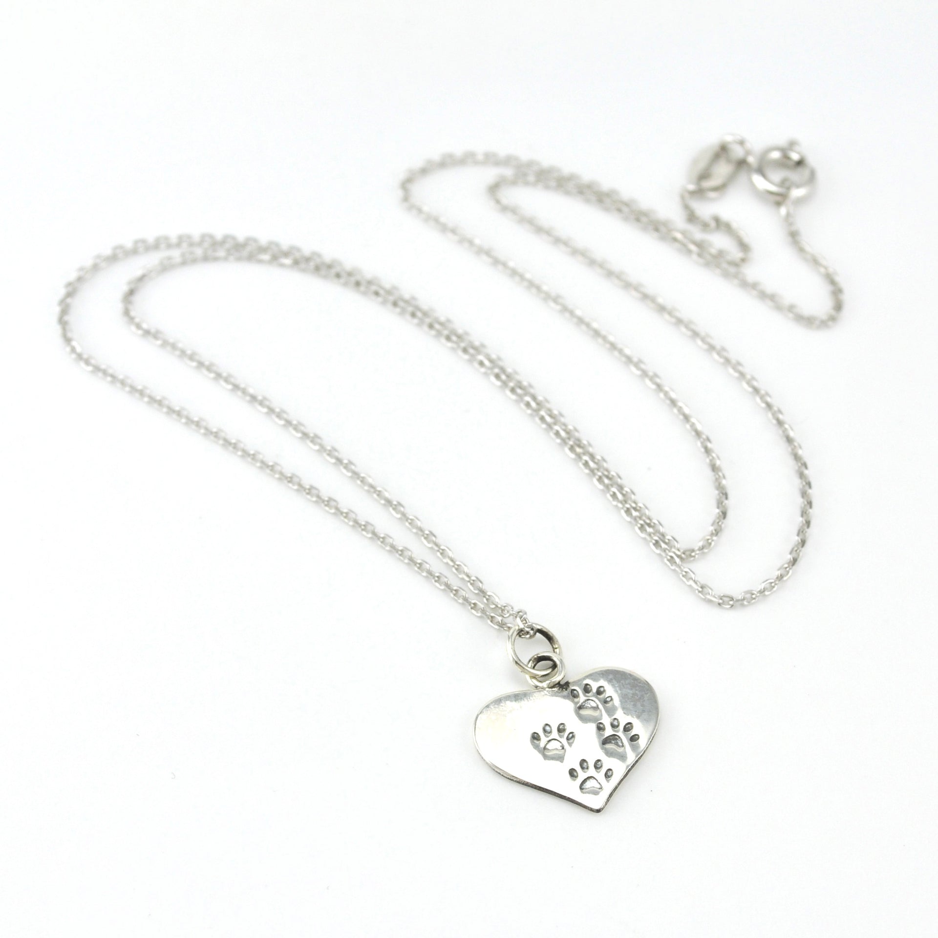 Sterling Silver Heart with Paws Necklace