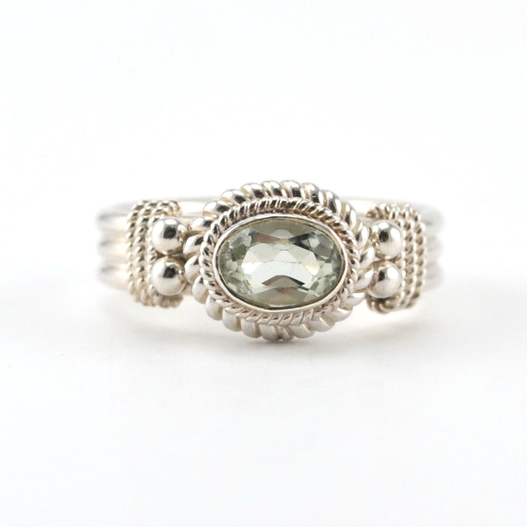 Sterling Silver Green Amethyst 4x6mm Oval Ring