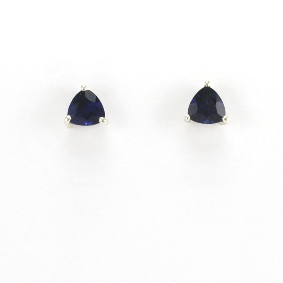 Sterling Silver Created Sapphire 2.1ct 6mm Trillion Post Earrings