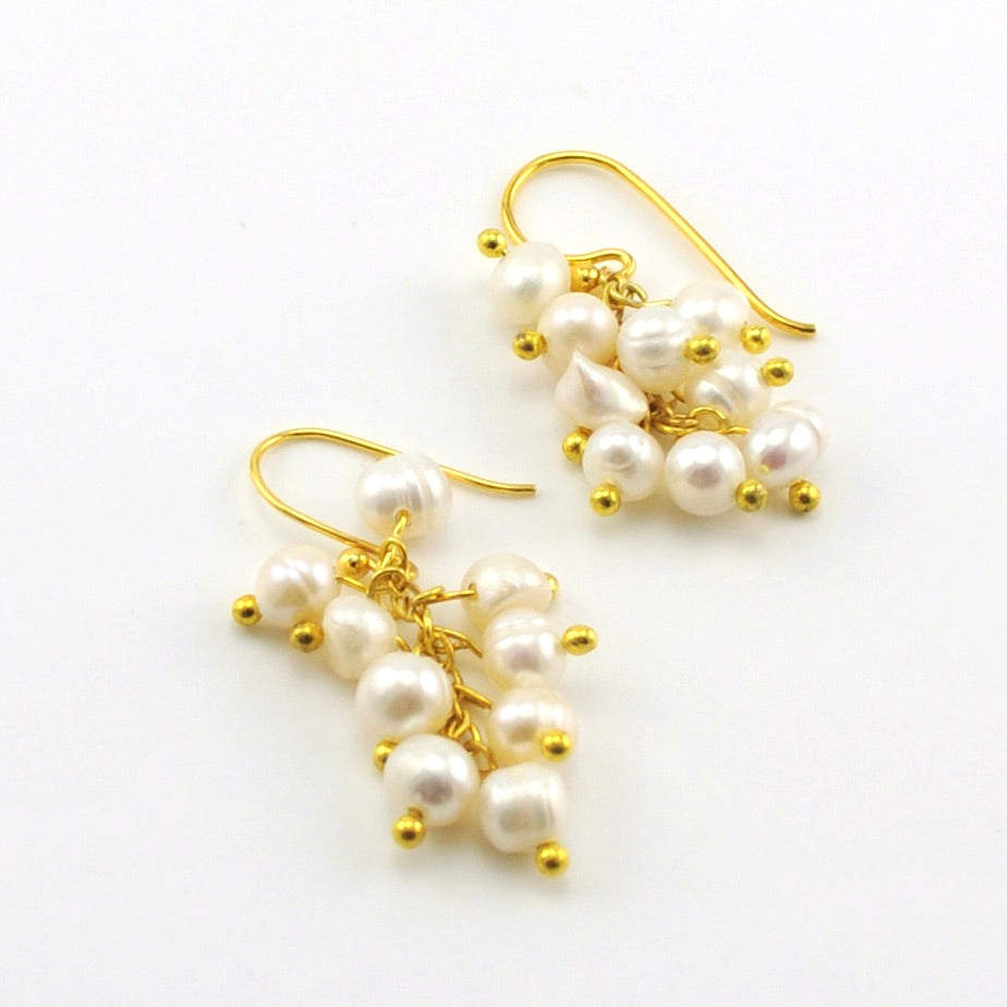 Vermeil White Pearl Cluster Earrings