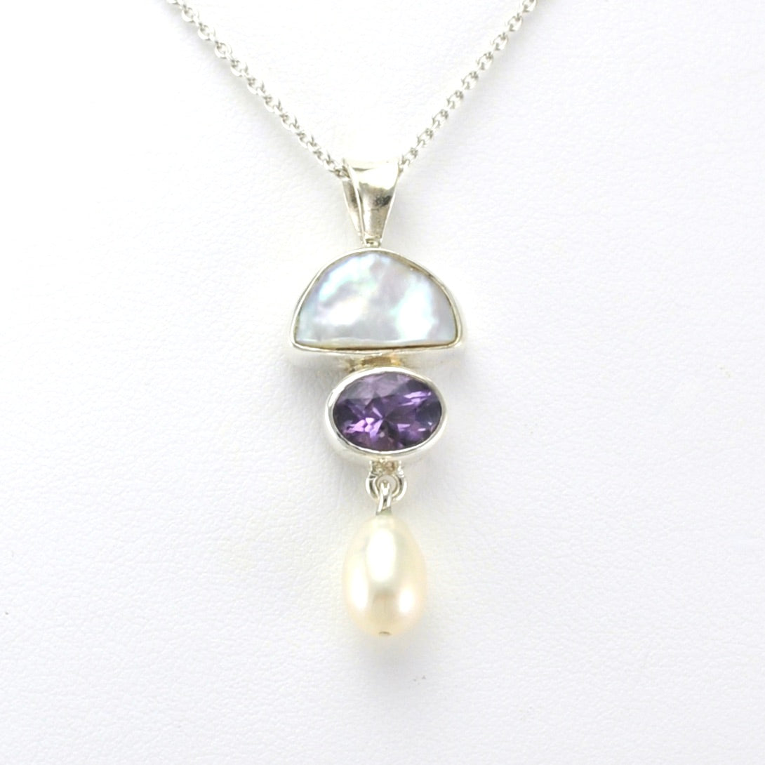 Alt View Sterling Silver Keshi Pearl Amethyst Freshwater Pearl Necklace