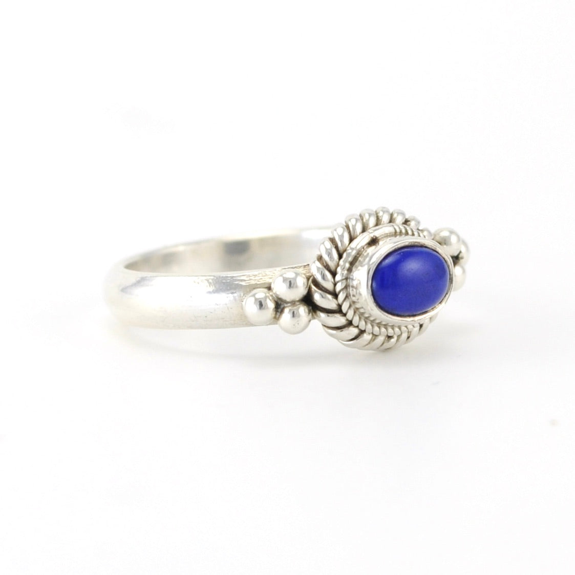 Side View Sterling Silver Lapis 4x6mm Oval Ring